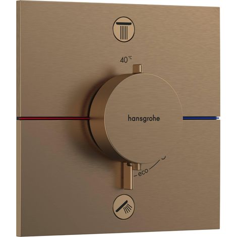 Mitigeur thermostatique incl. combinaison de sécurité intégrée, Robinet encastré, arrêt de sécurité à 40°C, Thermostat carré, 2 sorties, Bronze brossé (1/2)