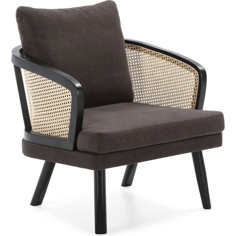 Fauteuil 80x75x86 Bois Noir/Tissu Soho-100/Rotin Naturel (1/5)