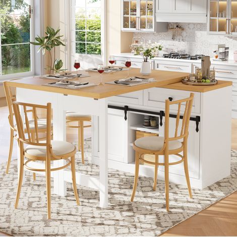 Mueble de cocina pivotante 120-197 cm con puertas correderas, 2 cajones, blanco DESVIAE (1/5)