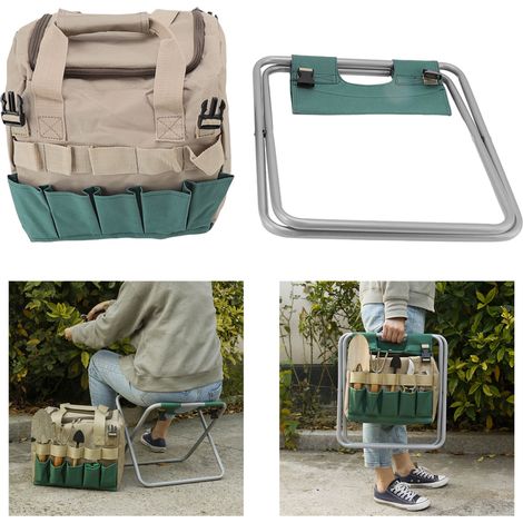 Taburete de jardín multifuncional y plegable con bolsillos para guardar herramientas – Gran capacidad – Tejido Oxford 600D resistente (1/5)