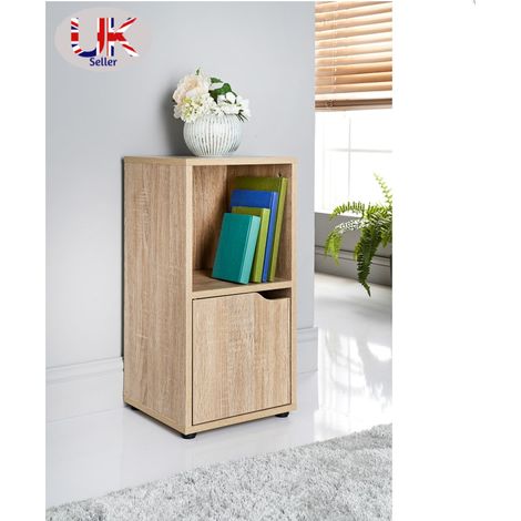 Oak 2 Cube Bookcase Shelving Unit 1 Door Display Cabinet Wood Furniture