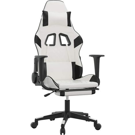 Chaise de jeu  Chaise de Gaming de massage avec repose-pied Blanc&Noir Similicuir (1/5)