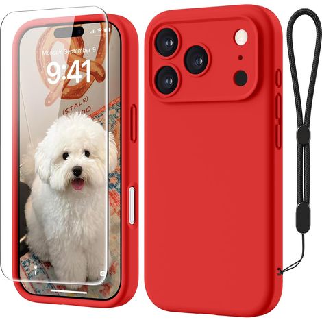 Coque pour iPhone 18 Pro Max Silicone avec 1 Verre Trempé, Rouge (1/5)