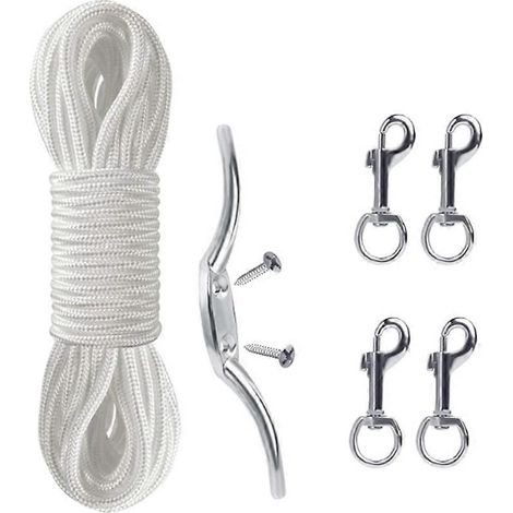Kit de corde et de mousquetons pour drapeau - Corde de 15 m avec drisse de 15 m, taquet et 4 mousquetons pivotants pour mâts jusqu'à 7,5 m. (1/5)