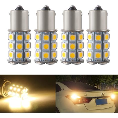 4x LED Extérieures Ampoules 1156 BA15S pour Avant et Arrière Clignotant Feux de Jour Lumière de Stationnement 5050 27SMD 12V Blanc Chaud