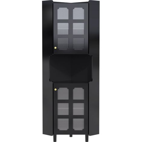 Mueble esquinero negro con iluminación LED, MDF lacado, 63,5 x 157,5 cm (1/5)