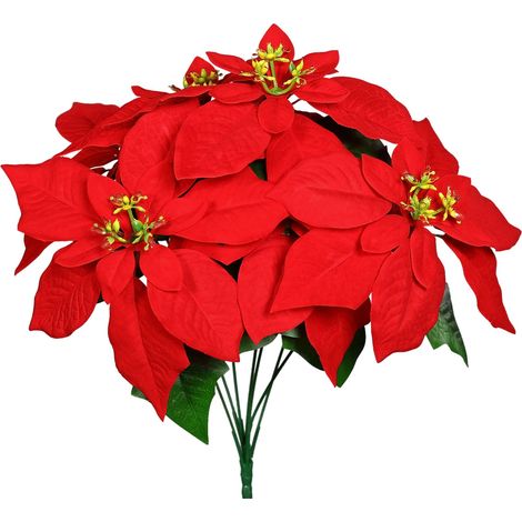 Künstlicher Weihnachtsstern Blumenstrauß - 42 cm - Deko Poinsettia Strauß in naturgetreuer Nachbildung - Kunst Dekorpflanze Kunstblumen Blumen Bouquet künstlich