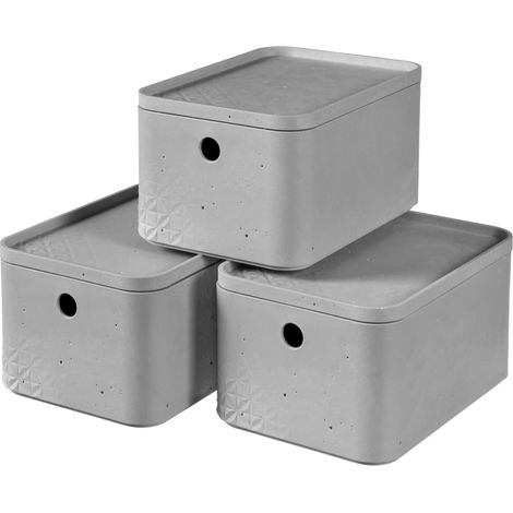 BETON Set de 3 boîtes de rangement avec couvercle S - Veba (1/5)