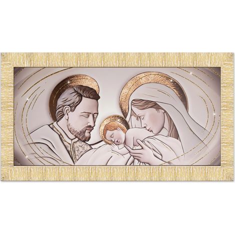 Lupia - Quadro moderno PRINCE su tela e cornice PRINCE THE KISS CERAMIC ORO GOLD, Sacra Famiglia, Stampa artigianale con brillantini, Adatto per soggiorno e camera da letto, Oro, 63x133 cm (1/4)