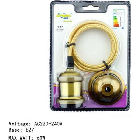 TrAdE Shop Traesio - Portalampada Lampadario Sospensione Soffitto Pendente E27 Vintage 2 Metri Ottone - (1/3)