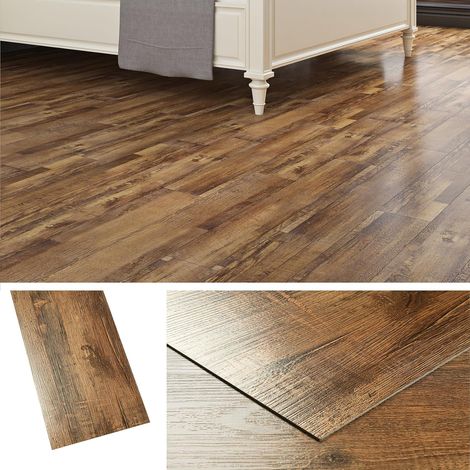Dalle PVC Adhesive Sol Effet Bois Foncé Lino Sol Adhesif Effet Parquet Adhesif Sols Salle de Bain Chambre 90x15CM Carrelage Adhésif Sols Cuisine Toilette Revetement Bois Rustique, 18 Pièces (1/5)