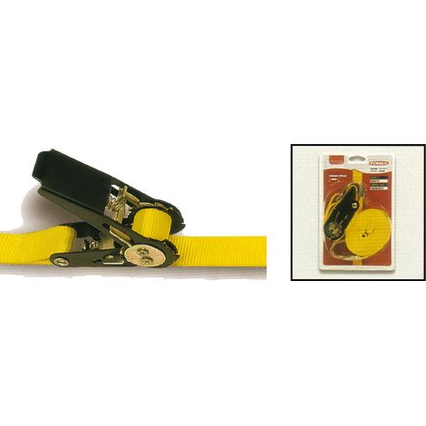 FPLUS ratchet/50 sin fin 8.5 mts. , Cinta trincaje con tensor de 50 mm ancho. Ideal para amarrar cargas en vehículos. Resistencia 5.000KG 
Color amarillo.