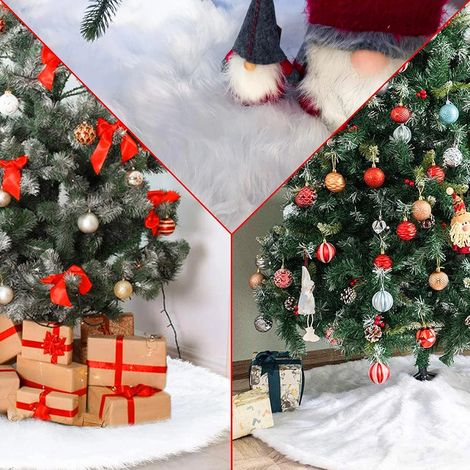 Tapis de sapin de Noël rond en feutrine à motif flocons de neige - Tapis de sapin de Noël en peluche (1/4)