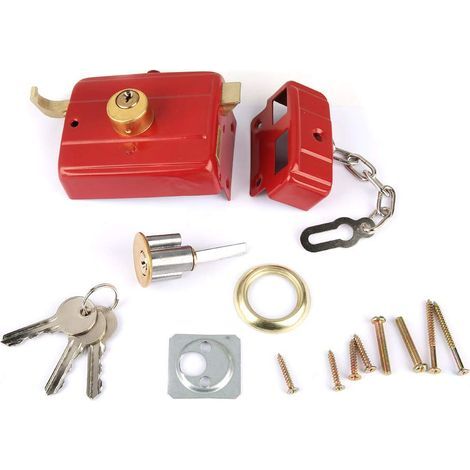 Serrure de sécurité robuste à pêne dormant avec clés pour porte d'entrée rouge (1/4)