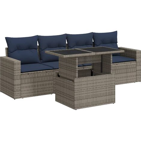 Maison Exclusive - Set Divano Giardino 5 pz con Cuscini Grigio Polyrattan Acacia (1/5)