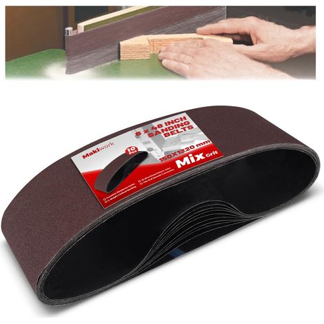Lot de 10 Bandes Abrasives 150x1220 mm Assortiment 5 Grains 80/120/150/240/400 pour Ponceuse à Bande Idéal Ponçage Bois, Métal et Rénovation (1/5)