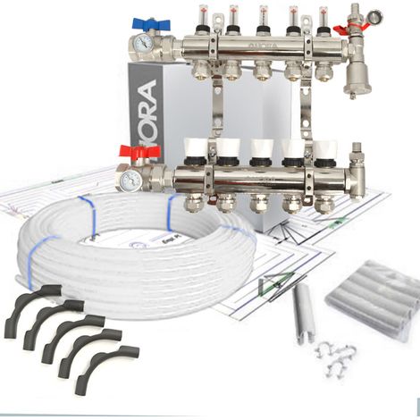 Kit Collecteur plancher chauffant hydraulique nourrice et tube PER Taille - Kit 5 sorties