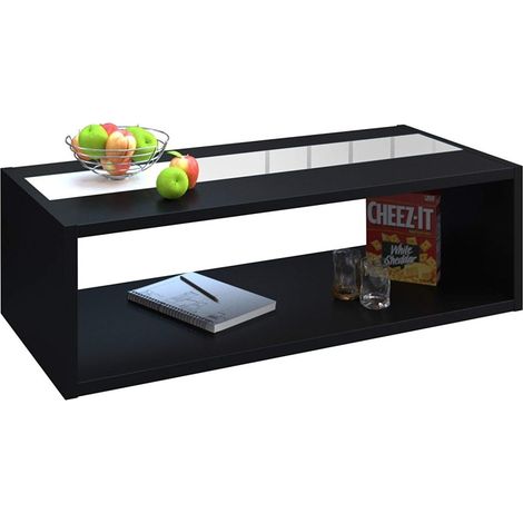 Couchtisch DANN schwarz mit glänzendem weißen Streifen - 116 x 51 x 34 cm