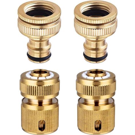 Conector de grifo para manguera de jardín de 4 piezas, conexión rápida para mangueras de 1/2 pulg. y 3/4 pulg.