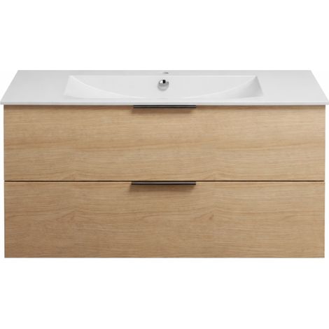 Burgbad – Meuble bas de salle de bain 120 cm – 2 tiroirs – Pierre de synthèse – Installation suspendue – Certification FSC – Fabrication française