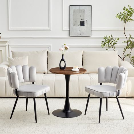 Ensemble table ronde 60 cm en MDF, gris clair et noir, moderne pour salle à manger FloraGrace (1/5)