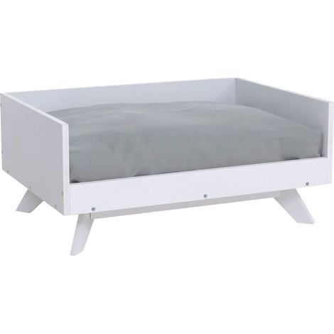 Tierbett HHG-780, Haustierbett Katzen-/Hundebett Tierkörbchen Tierliege, Holz MVG 32x72x50cm weiß, Kissen grau (1/5)
