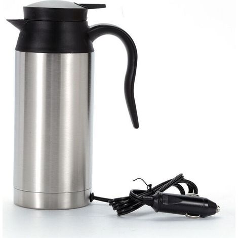 Bollitore elettrico da viaggio FOREHILL, bollitore elettrico portatile in acciaio inossidabile da 750 ml e 12 V per auto con tazza riscaldante in gomma per acqua calda
