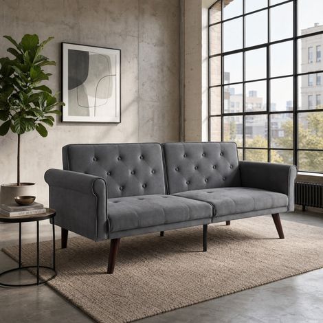 Divano letto 2 posti 172x89x70 cm, schienali regolabili indipendenti, 5 posizioni, velluto grigio (1/5)