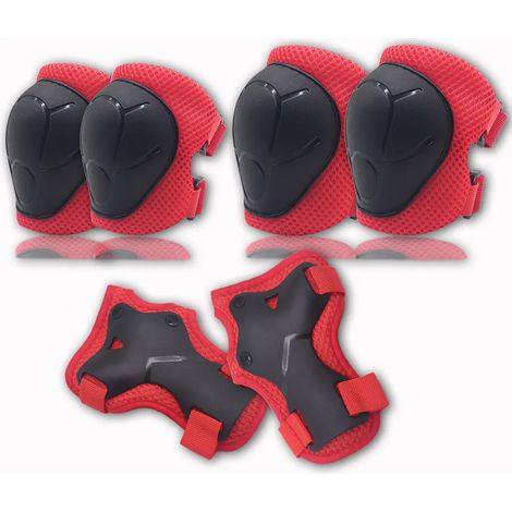 Kinder Protektoren Set Schoner - Inliner Knieschoner Kinder – Schützer Set [6er] für Kinder und Erwachsene - Ideale großflächige Schutzpolster(Rot) (1/5)