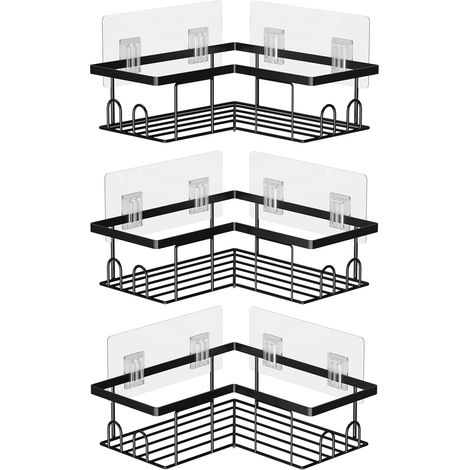 Étagère de Douche sans Percage, Etagere Salle Angle de Bain, Rangement Douche pour Nettoyant pour Corps de Shampoing (3 Pièces Etagère Salle Angle- Noir) (1/5)