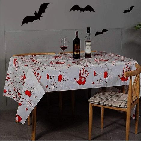 Nappe sanglante d'Halloween Décorations de maison hantée de table d'empreinte de main d'horreur imperméables (1/2)