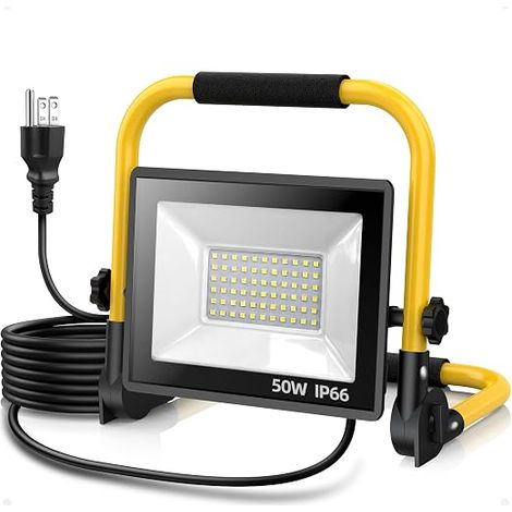 Projecteur LED de Chantier 50W 10000LM, Lampe de Chantier Portable IP66, Projecteur de Travail pour Atelier, Garage et Rénovation (1/5)