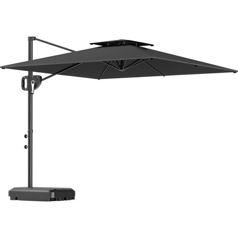 Ombrellone da giardino a bracci, grigio scuro, 2,5x2,5 m, con base riempibile, manovella e telo inclinabile.