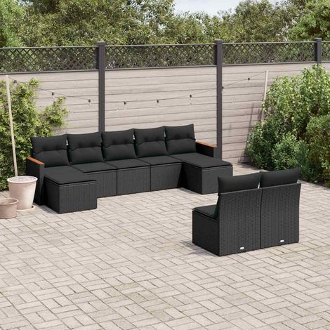 vidaXL Set de sofás de jardín 8 piezas y cojines ratán sintético negro (1/5)