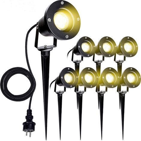 Wolketon Gartenleuchte Led Gartenstrahler Warmweiß 8er Pack LED Gartenbeleuchtung IP65 4W GU10 Mit Erdspieß Stecker Aussen Wiese Für Aussen.Garten.Wiese (1/5)