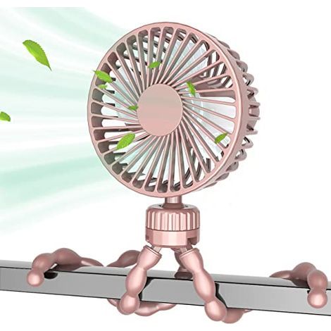 Ventilatore a mano per passeggino, ventilatore portatile per neonati con batteria ricaricabile USB, mini ventilatore a mano rinfrescante a 3 velocità, rotante e flessibile, alimentato da (rosa) (1/5)