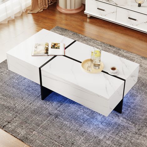 Mesa de centro 100x50x34.5 cm blanca en tablero de partículas con LED controlado por app y 3 cajones (1/5)