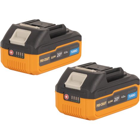 Procraft 2x 20/4 Turbo batteria 20 V 4,0 Ah / 4000 mAh Li-ion con indicatore di carica