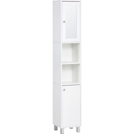 Meuble colonne de salle de bain armoire haute 2 placards 6 niches étagères réglables 30 x 28 x 180 cm blanc (1/5)