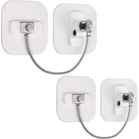 2pcs Serrures Câble de Limitation d'Ouverture pour Tiroir de Porte Réfrigérateur avec 4 Clés Paire de Cylindre 18CM Câble Verrouillage Coulissant Pieds pour Casier Sécurité pour Enfants-Blanc- (1/5)