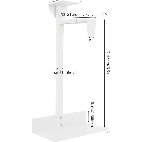 Soporte para PC debajo del escritorio, fabricado en acero resistente, altura y anchura ajustables, tubo cuadrado blanco. (1/2)