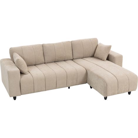 Canapé d'angle réversible, canapé 3 places avec méridienne, 2 oreillers, cadre en acier, 242x156x87cm, beige (1/5)