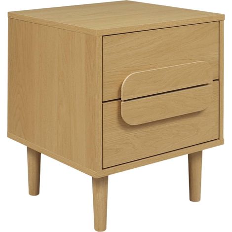 Vintage oak wood effect bedside table with 2 drawers, Juliana 40x40x50 cm