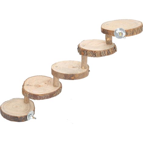 Échelle en bois à 5 niveaux pour hamster, perroquet, perchoir et cage (1/5)