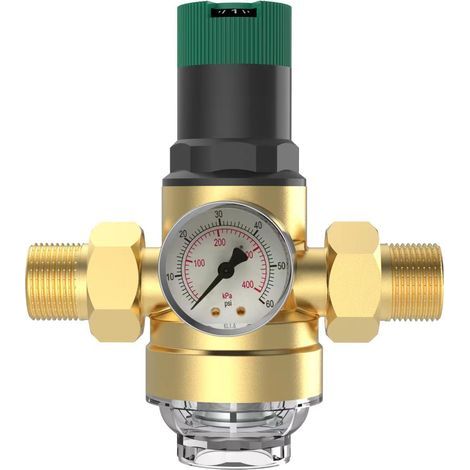 Réducteur de pression d'eau 3/4" DN20 avec manomètre et filtre en laiton, régulateur de pression, soupape de décharge, réducteur de pression d'eau réglable (1/4)
