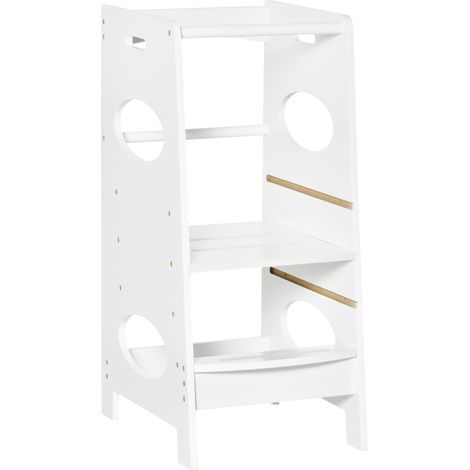 Torre Montessoriana per Bambini 40x50x90 cm Altezza Regolabile in MDF Bianca