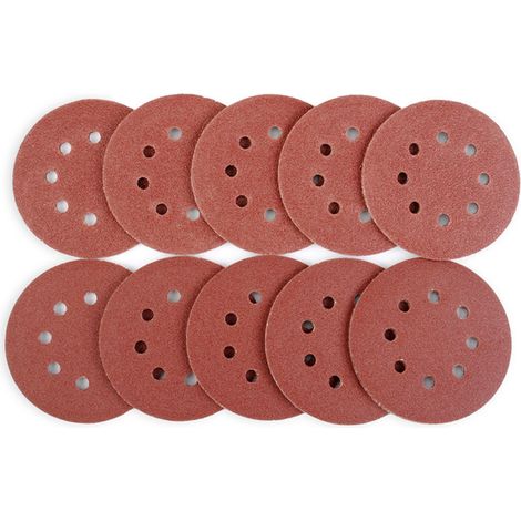 Lot de 100 disques abrasifs velours 125mm 8 trous, grains 60 80 100 120 150, 20 par grain, pour ponçage meubles et carrosserie. (1/5)