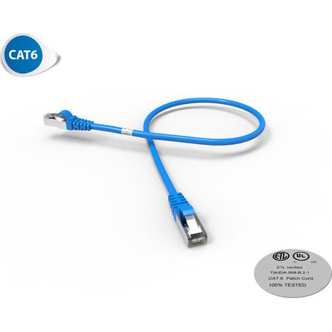 Cordon RJ45 CAT 6 surmoulé FUTP 100 Ohms LSOH, Longueur : 0,5 m, Couleur : bleu (2025B)