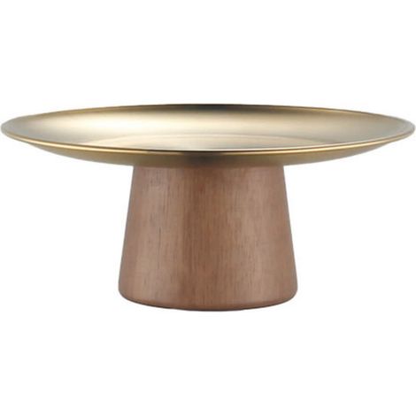 Support Pour Gâteau - Plateau En Acier Inoxydable Sur Pied En Bois - Pour Table De Dessert Mariage Anniversaire Café - Diamètre 17 Cm - Or (1/5)