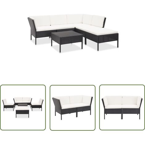 The Living Store 6-tlg. Garten-Lounge-Set mit Auflagen Poly Rattan Schwarz - Gartensofa - Loungesessel - Outdoor Möbel - Gartenmöbeln - Poolparty (1/5)